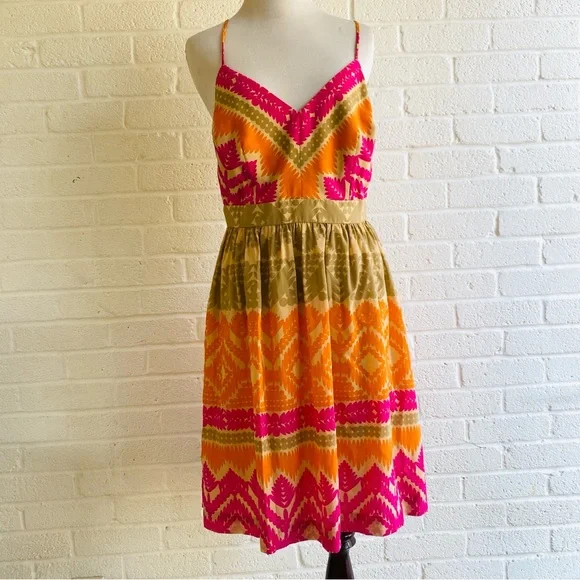 Trina Turk Silk Dress Anargosa Desert Mini Pink and Orange Patterned Size 8 - Picture 12 of 15